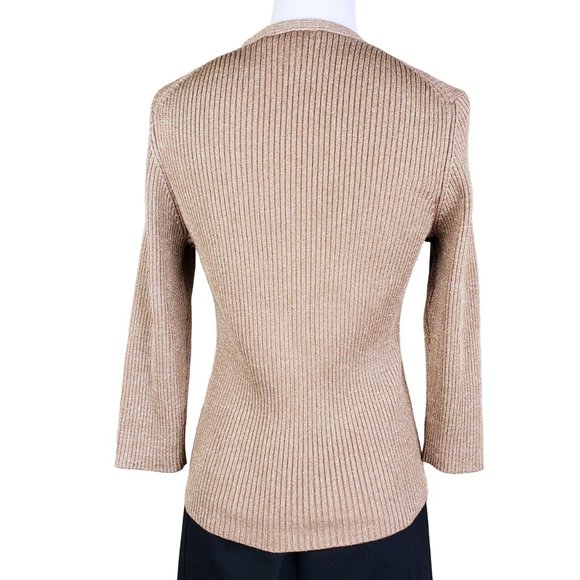 Uniform John Paul Richard Sparkly Metallic Gold V Neck Sweater M - Picture 5 of 9